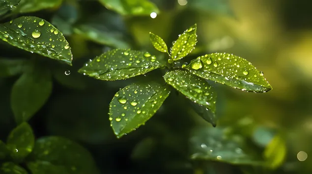 Makro svijet vodenih kapi i lišća 8K pozadina