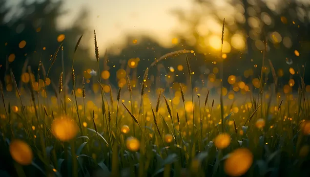 闪耀散景光辉的神奇黄金时段田野 4K 壁纸