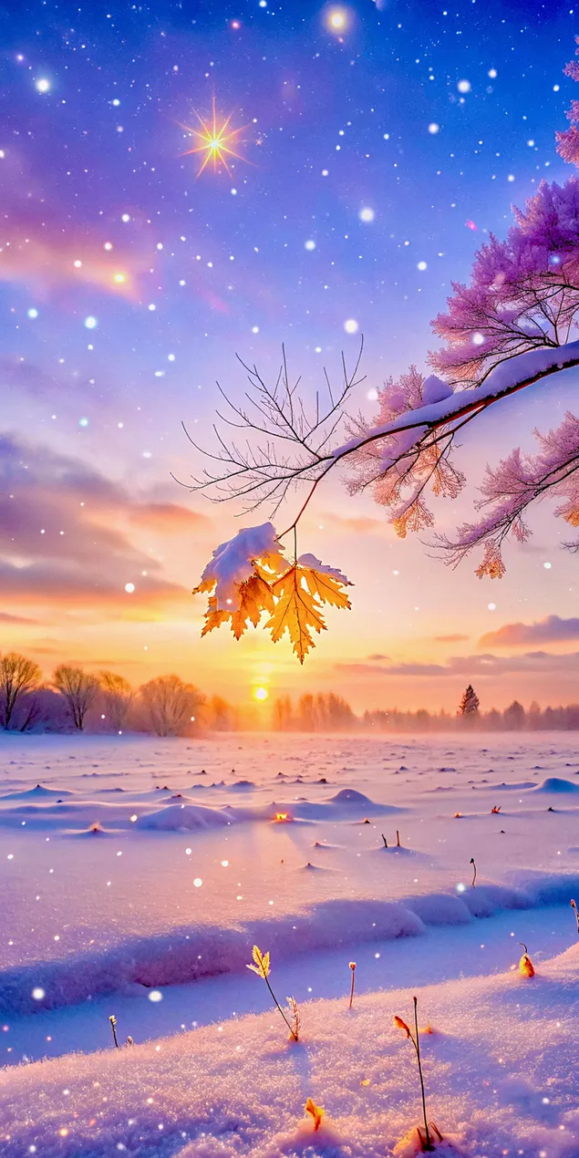 perendim magjik dimeror me bore qe bie mbi nje peizazh me debore shkarkim