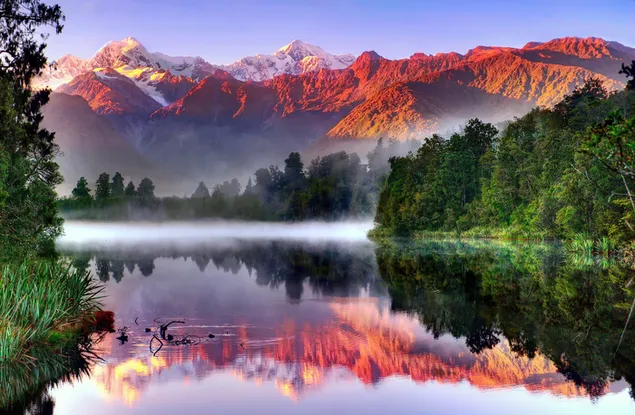 Magníficos colores de Aoraki Cook Mountain reflejados en el río 2K fondo de pantalla
