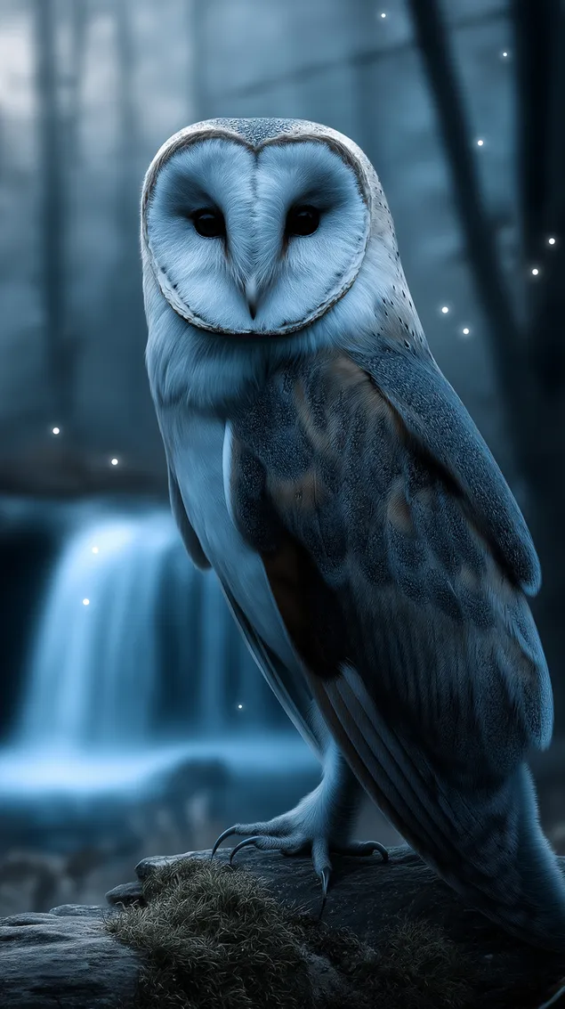 velicanstvena sova u mirnoj sumi s vodenim elementom preuzmi