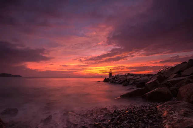 Majestueuze schoonheid van zonsondergang zeegezicht 6K achtergrond
