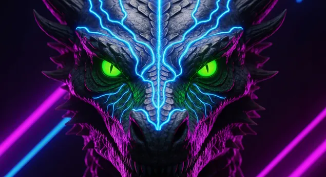 Majestic Electric House Of Dragon Head dengan Mata Bercahaya untuk latar belakang Desktop 4K kertas dinding