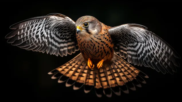 majestueuze valk in volle vlucht tegen een donkere achtergrond download