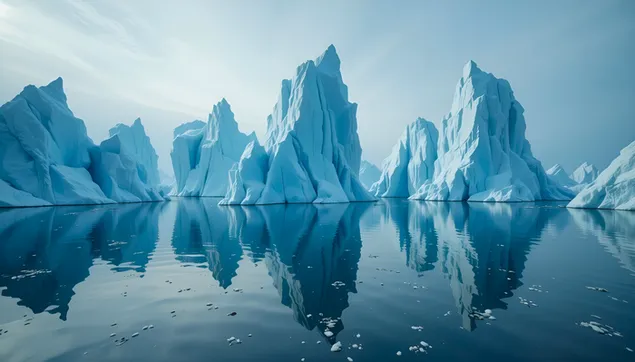 雄伟的冰山倒映在平静的北极水域 2K 壁纸