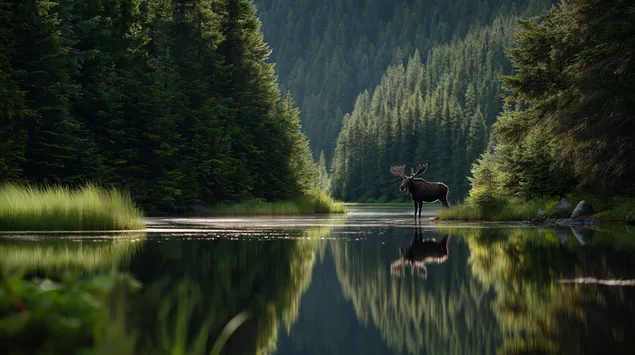 Xiong Wei De Tuo Lu Zhan Zai Ping Jing De Shan Hu Zhong Xia Zai