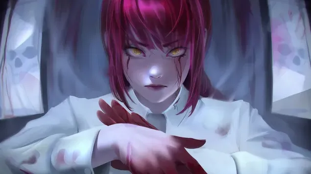 Arte del sangue Makima da Chainsaw man 4K sfondo