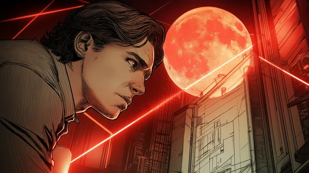 mees jalgib laserkiirtega punase kuu linnapilti allalaadimine