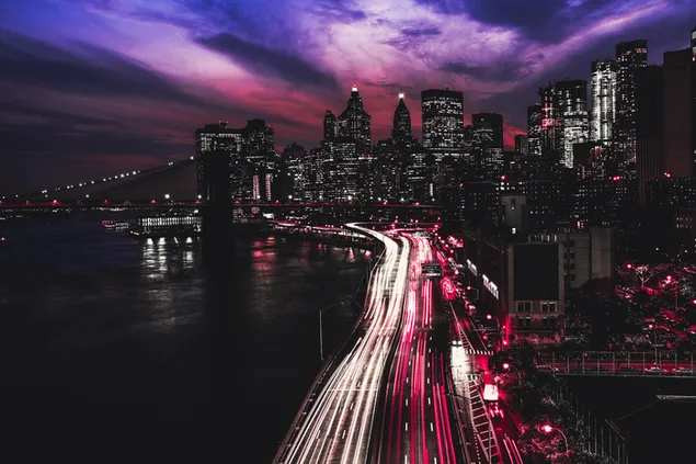 Manhattan-stad bij nacht