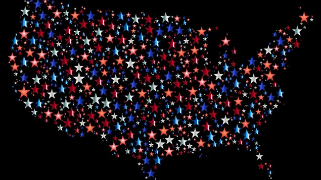 Mapa de los Estados Unidos con colores de bandera y patrón de estrellas 4K fondo de pantalla