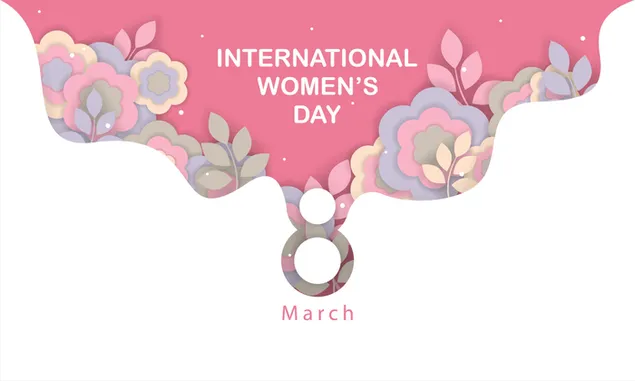 March 8, under the lettering of international women's day, flower drawings on the edges