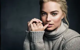 margot robbie cozy in gray sweater download