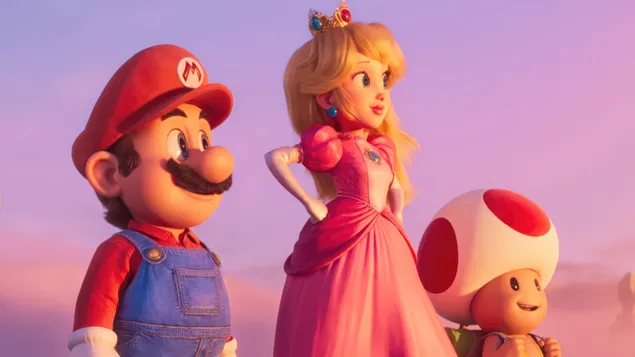 Mario amb la princesa Peach i el gripau - Super Mario Bros. (pel·lícula) 4K fons de pantalla