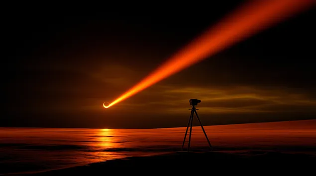 火星のエネルギービーム：三脚と日の出のSF風景 2K 壁紙