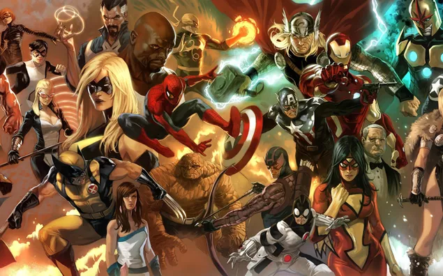 Pahlawan Komik Marvel Bersatu 2K wallpaper