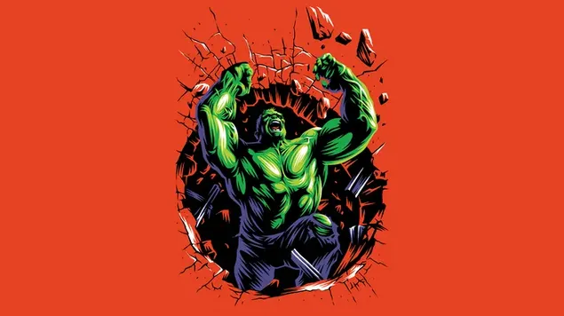Comics Marvel - Hulk láidir agus glas le cúlra oráiste íoslódáil