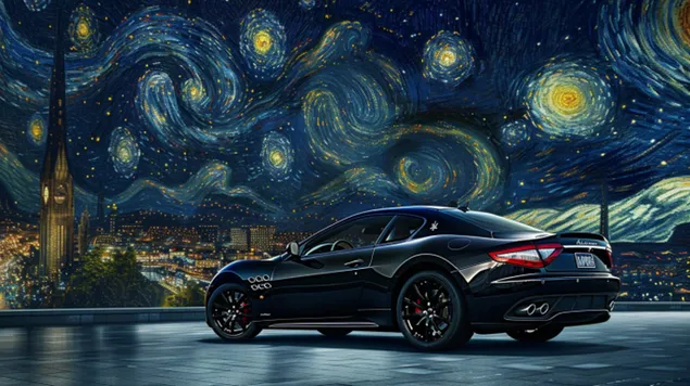 Maserati GranTurismo, Vincent Van Gogh fanart 8K wallpaper