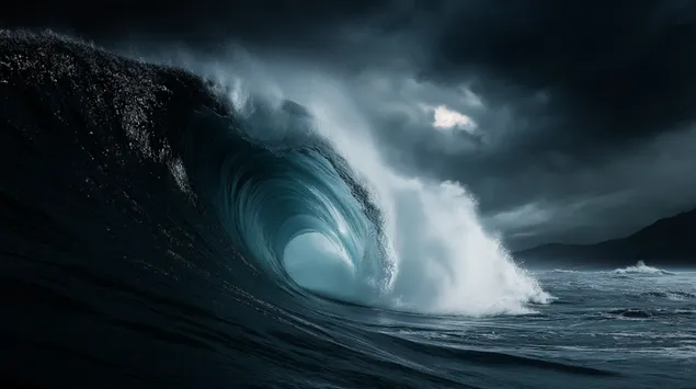 tonn ollmhor tirdhreacha farraige ag briseadh faoi speir stoirmiuil ioslodail