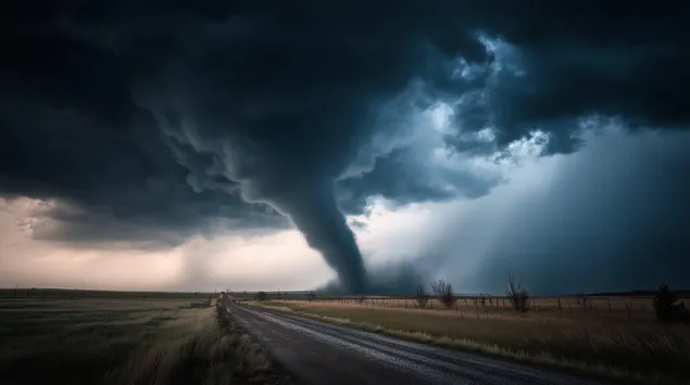 Massive Tornado-Trichter mat engem dramateschen Himmel 2K Tapeten