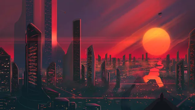 Matahari Terbenam di Kota Scifi unduhan