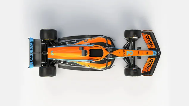 McLaren mcl36 formuła 1 2022 nowy widok z góry samochodu na białym tle 4K tapeta