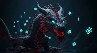 Tapeta Hrozivý neonový drak se zářící červenou a modrou barvou, pozadí pro pracovní plochu House of Dragon 4K