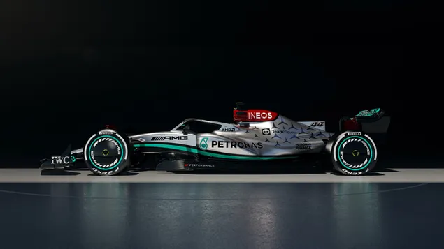 Mercedes AMG W13 2022 Fórmula 1 vista lateral del coche nuevo