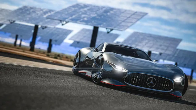Mercedes Benz AMG Vision farovi u crnoj boji sa tirkiznim felgama 4K pozadina