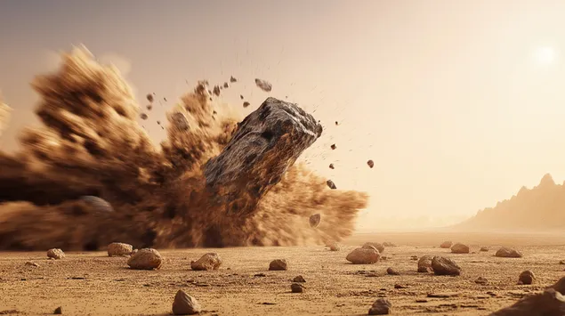 Meteoritas sprogstamąja jėga smogė dykumos žemei 2K ekrano užsklanda