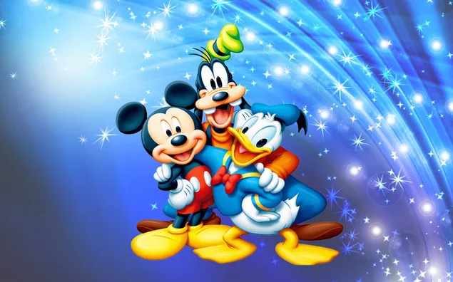 Mickey mouse donald duck en pluto 2K achtergrond