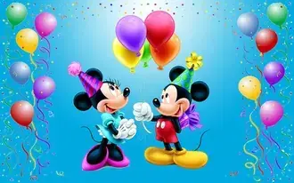 Tapeta Mickey Mouse všechno nejlepší k narozeninám minnie oslava balónky dárky 2K