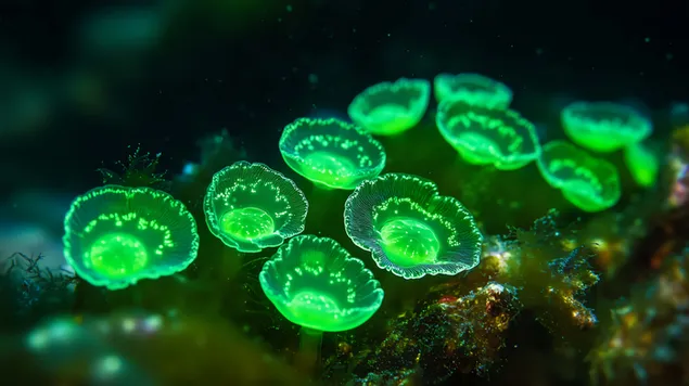 Hình nền Ánh sáng cực nhỏ của Dunaliella Salina trong sắc xanh dưới nước 8K