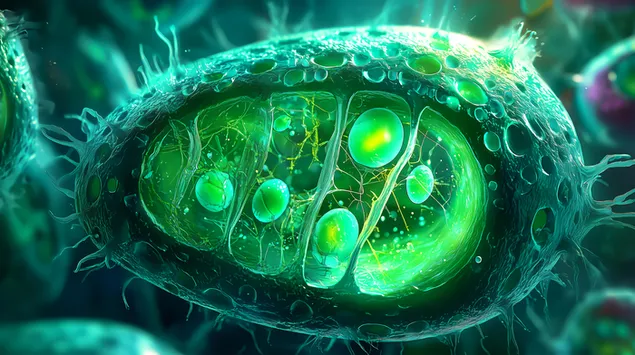 visio microscopica de l'estructura cel*lular d'una cel*lula vegetal vibrant baixada
