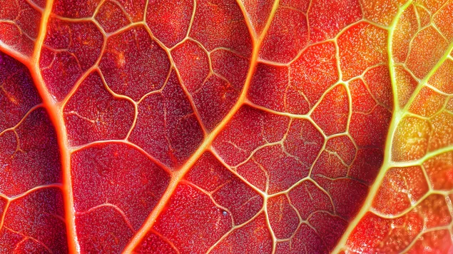 mikroskooppinen nakyma punaisista suonista vedenalaisessa levalehdessa lataa