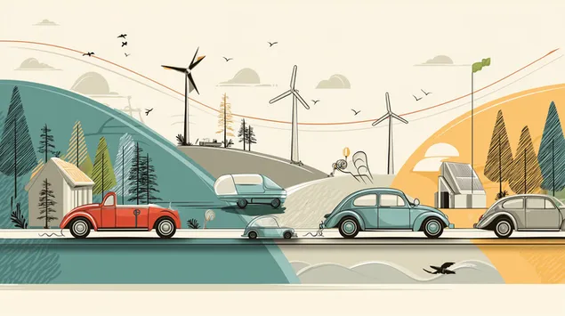 נוף כביש בסגנון אנרגיה ירוקה מודרנית באמצע המאה 2K טפט