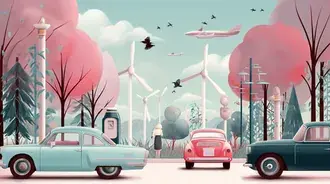 mestska krajina z poloviny stoleti, retro automobily, vetrne turbiny stahnout