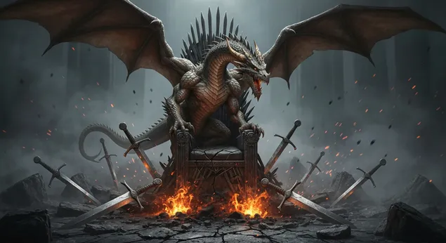 Mäktig drake på svärdens järntron, Drakens hus för skrivbordsbakgrund 4K bakgrund