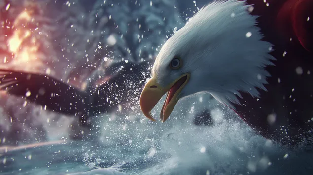 Taustpilt Võimas kotkas jahib vee kohal külmunud keskkonnas 2K