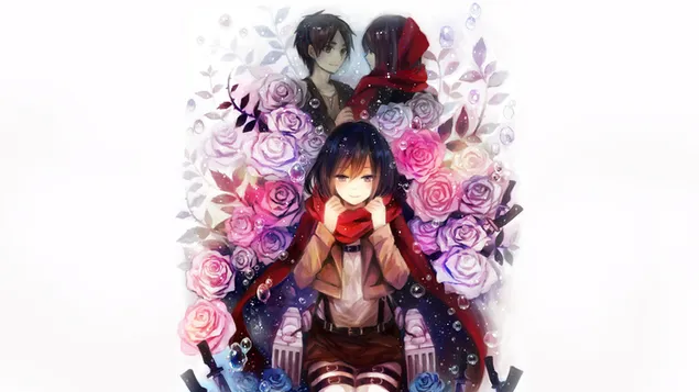 Mikasa mile amintindu-și ziua în care Eren i-a dat eșarfa HD imagine de fundal