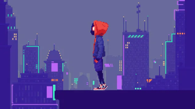 Пиксель-арт Майлза Моралеса из фильма «Человек-паук: Через вселенные» 4K обои