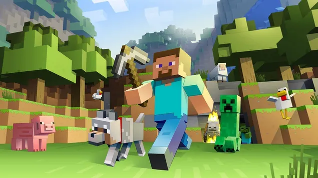 Minecraft videospill mann og hund HD bakgrunn