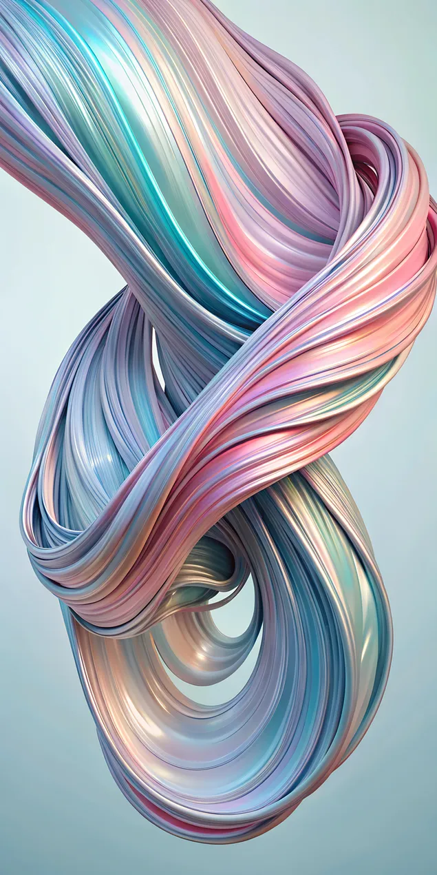 Минималистичный абстрактный поток с полупрозрачными розовыми, персиковыми и голубыми лентами на чистом градиенте от белого к пастельному 2K обои