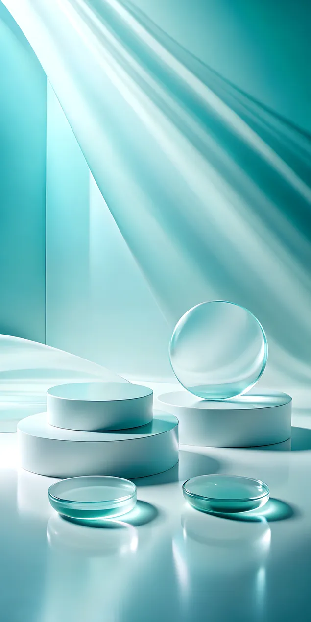 Forme minimaliste in vetro smerigliato che fluttuano in un tono moderno e morbido 2K sfondo