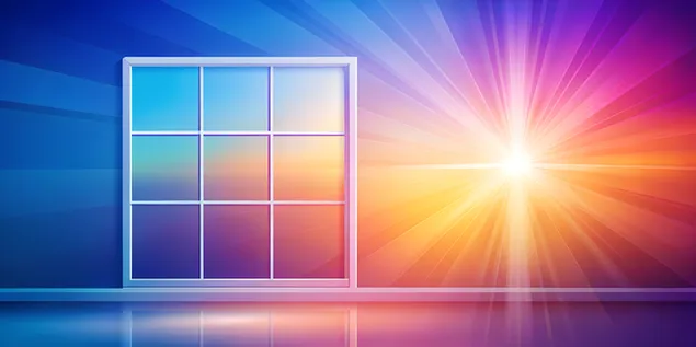 Minimalistiese gradiënt met sagte ligvenster en gloeiende son 4K muurpapier