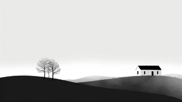 prezemete minimalistichki pejzazh: osamena kukja vo monokhromatski