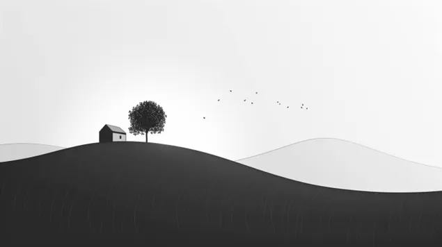 prezemete minimalistichki pejzazh so osamena kukja
