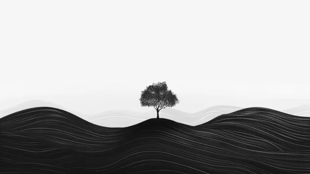 minimalistische majestat: ein einsamer baum in einer monochromatischen landschaft herunterladen