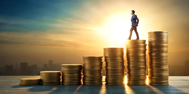 Minimalistesch Persoun Klotert Coin Trap Richtung e glänzenden Horizont 4K Tapeten