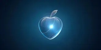Минималистично прозрачно лого на Apple на син преливащ фон 4K тапет