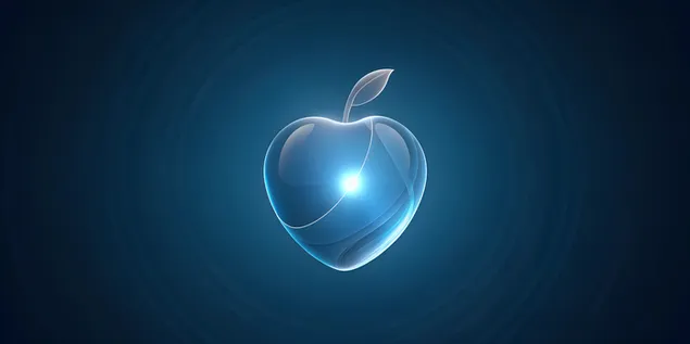 Minimalistički transparentni logotip jabuke na pozadini plavog gradijenta 4K pozadina